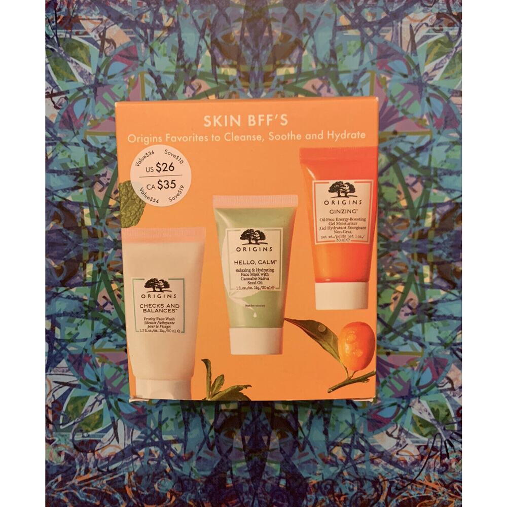 ORIGINS SKIN BFF'S 3 PIECE TRAVEL KIT to Cleanse, Soothe, and Hydrate $54 VALUE